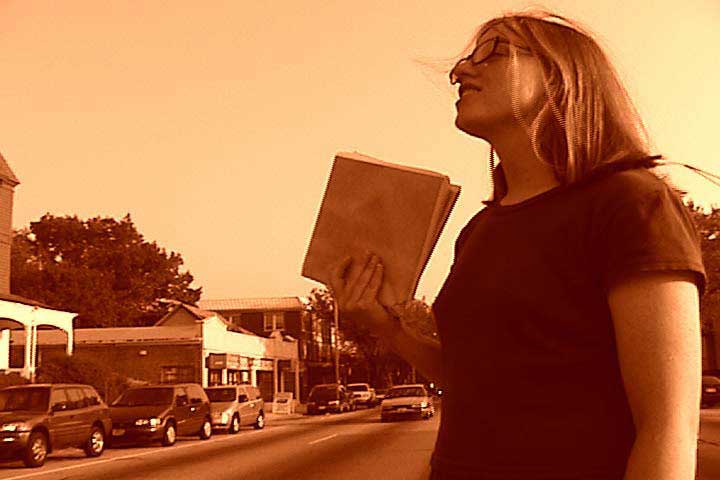 Catherine crossing Elmwood Avenue talking about Joyce